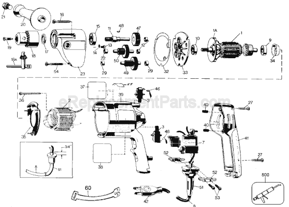 Page A Diagram and Parts List for 1310-10 Type 2 Black and Decker Electric Drill